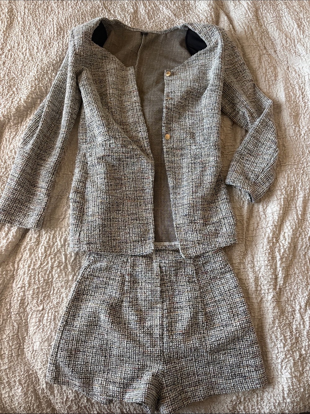 SHEIN Gray Tweed Blazer with Matching Shorts Set